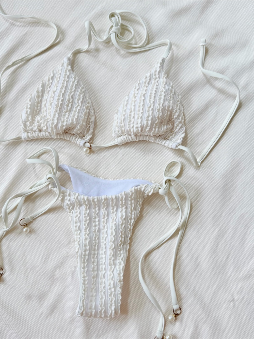 Womens Swim Bikini Set Raffle White Cheeky Pearl Resort Beach Summer Travel S M